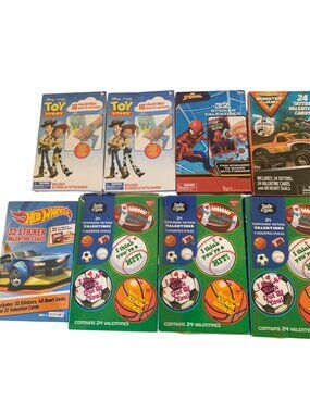 Assorted Kids Valentine Cards With Tattoos & Stickers - Toy Story Hot Wheels Spi